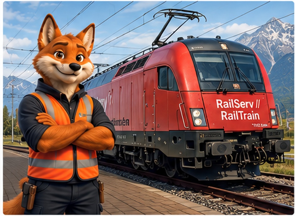 RailServ Fuchs neben RailTrain Lokomotive